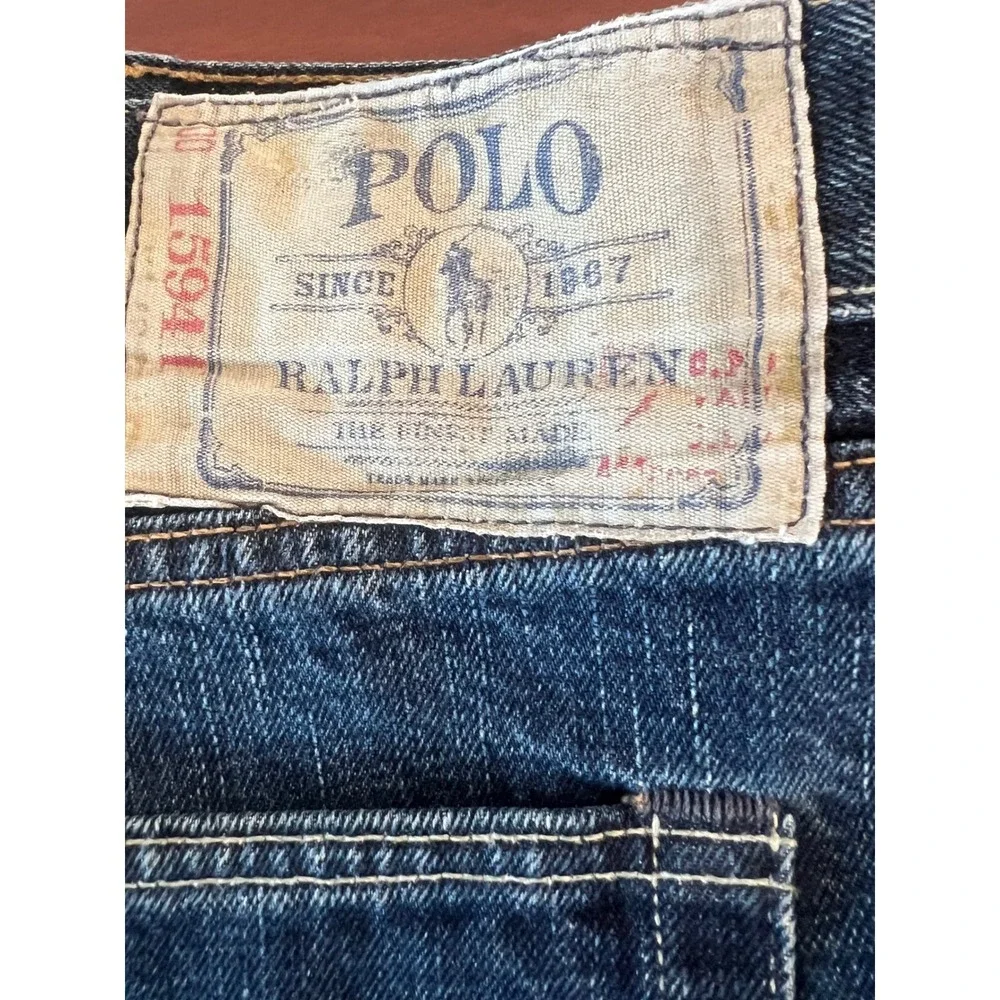 Polo‎ Ralph Lauren 40x32 Distressed Straight Leg Button Fly Bootcut Blue Jeans